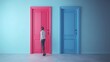© ABIDZAR ALFAREZ - Woman deciding between pink and blue doors