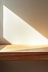 Wall Mural - a wooden shelf with a shadow on it. the shelf is brown and has a light color