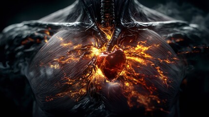 Aufkleber - Heart-pounding closeup of a beating heart surreal art installation dark environment intense conceptual imagery