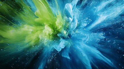 Wall Mural - A blue and green explosion of paint. The green is the outer edge