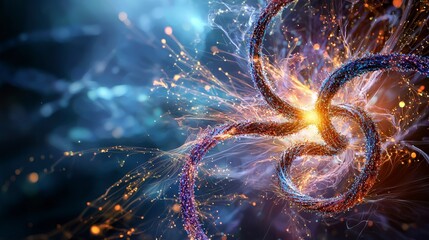 Fototapete - Dynamic light particles twisting into dna-like structures abstract art digital illustration futuristic environment