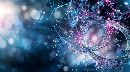 Leinwandbilder - Scientific concept light particles forming dna-like structures in a vibrant abstract digital realm