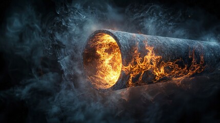 Poster - Misty patterns emanating from a glowing pipe industrial setting digital art dark environment abstract concept