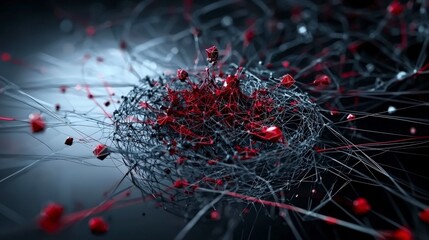 Aufkleber - Dynamic geometric shapes transforming in a digital landscape abstract visualization dark environment close-up view