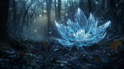 Fototapete - Glistening flower blooms in enchanted forest fantasy art serene atmosphere magical illumination