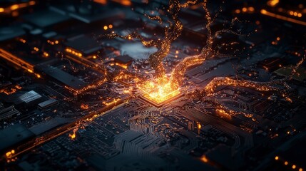 Leinwandbilder - Ai algorithms evolving on circuit boards digital lab conceptual art futuristic environment aerial view innovation