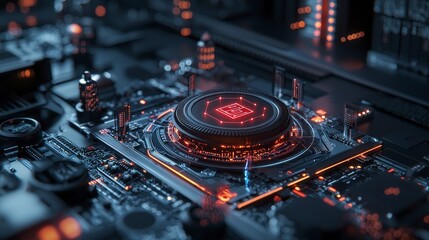 Poster - Modern digital landscape of personal data processing technology arena graphic representation futuristic studio macro view