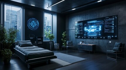 Aufkleber - Modern healthcare facility innovative patient room tech and digital content in a futuristic urban environment