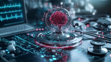 Poster - Innovative universal healthcare concept digital environment science visualization futuristic technology brain health focus