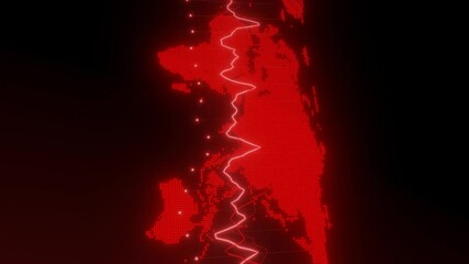 Wall Mural - world map auropean continent in digital dotted style with dynamic glowing reddata lines. abstract te