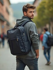 Wall Mural - Male Student Carrying Bag and Back to School