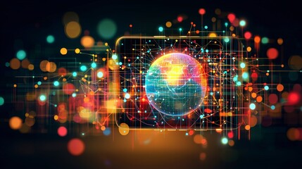 Futuristic Digital Earth Hologram on Smartphone  Global Network