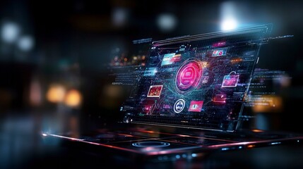 Fototapete - Digital interface displaying rapid growth of technology in business urban environment futuristic concept
