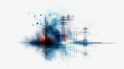 Aufkleber - Modernization process visualization digital art urban environment abstract viewpoint minimalist concept