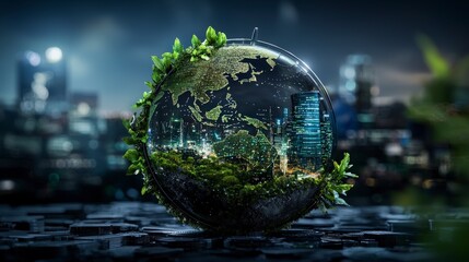 Leinwandbilder - Emerging markets growth visualization digital map global economy urban landscape night view innovation concepts