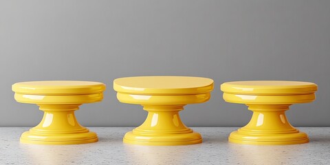 Wall Mural - Three yellow pedestal podiums on a grey background.