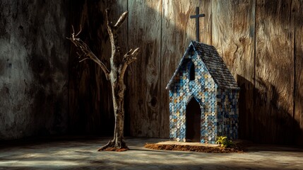 Aufkleber - Creative church design from tilelike buttons unique environment architectural model artistic perspective innovative concept