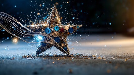 Aufkleber - Creative studio photography close-up of a unique falling star crafted from shiny metal buttons
