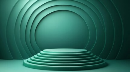 Wall Mural - minimalist layered green podium, geometric and modern, on a seamless green background