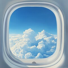 Aufkleber - View of a clear sky with fluffy clouds in an open airplane cabin.