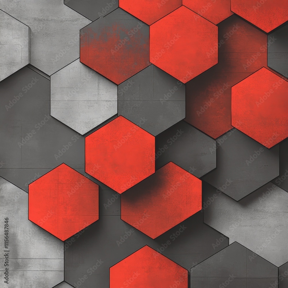 3d abstract red light hexagon line in grey modern luxury futuristic ...
