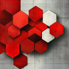 Poster - 3d abstract red light hexagon line in grey modern luxury futuristic background vector illustration.