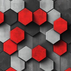 Poster - 3d abstract red light hexagon line in grey modern luxury futuristic background vector illustration.