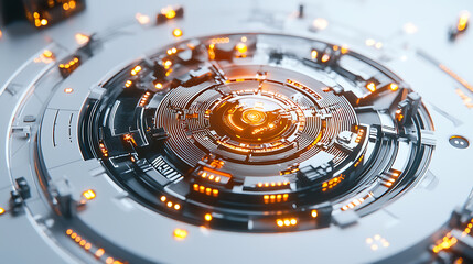Futuristic digital technology design with glowing circuits and patterns