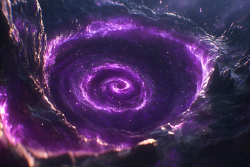 Wall Mural - cosmic vortex, a glowing purple spiral engulfs the starry depths mysteriously