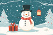 © Kavidu - Snowman Holding Christmas Lantern and Gift in a Snowy Landscape with Holiday Cheer