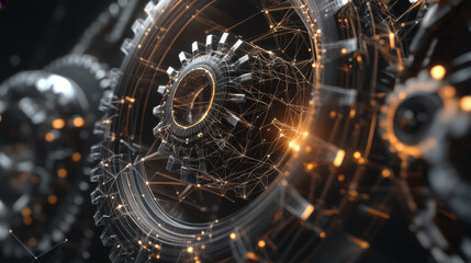Wall Mural - a hologram of gear. gears of polygons, triangles of points and lines. the low gear connection struct
