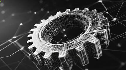 Wall Mural - a hologram of gear. gears of polygons, triangles of points and lines. the low gear connection struct