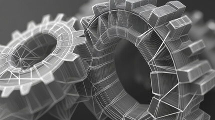 Wall Mural - a hologram of gear. gears of polygons, triangles of points and lines. the low gear connection struct