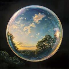 Wall Mural - Sunset Reflected in a Giant Bubble