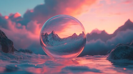 Wall Mural - Sunset Mountain Reflection in Crystal Sphere