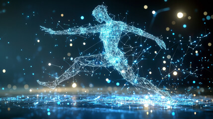 Wall Mural - hologram dance. dancer from polygons, triangles points and lines. dance lowpoly connection structure