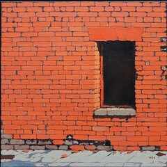 Canvas Print - Red Brick Wall with Dark Window Opening