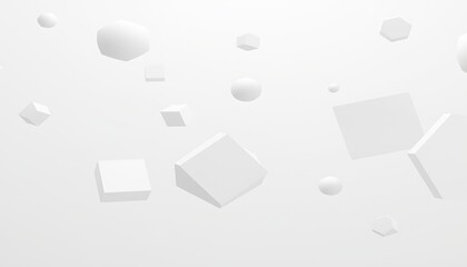 Abstract White Geometric Shapes Floating In Space