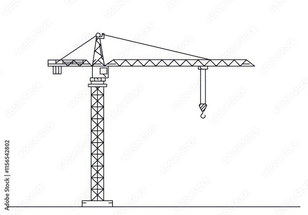 Construction crane, minimalist line drawing, black and white, geometric ...