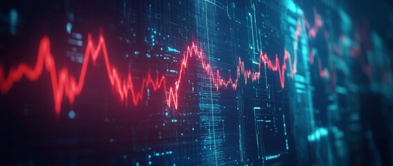 Wall Mural - abstract digital background with heart monitor lines and medical data visualization, showing a healt