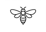 Minimalist bee icon, black and white line drawing, simple geometric shapes, stylized insect