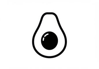 Minimalist avocado icon, black and white graphic, simple geometric shapes, clean lines