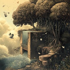 Wall Mural - Surreal Landscape: Waterfall Dream