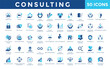 © Gravisio - Consulting icons set with supply chain, logistics, human resources, talent management, leadership development, organizational culture, change management icon. Simple flat vector