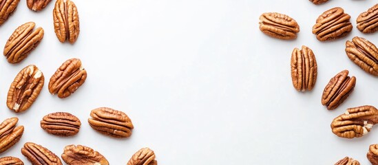 Wall Mural - Pecan Nuts on White Background with Copy Space for Text Natural Healthy Snack Concept