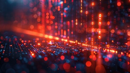 Wall Mural - abstract digital background with glowing binary code and vibrant lights.