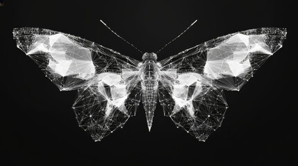 Wall Mural - butterfly low poly wireframe isolated black on white background. abstract mash line and point origam
