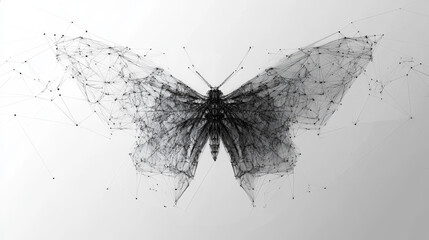 Wall Mural - butterfly low poly wireframe isolated black on white background. abstract mash line and point origam