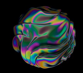 Fototapete - Holographic chrome plated deformed 3d sphere on dark background.