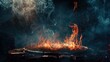 © harryaishi - Fiery flames and smoke rising from a circular grill.